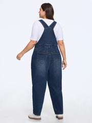 Stretchy Patch Pockets Denim Straight Leg Jumpsuit