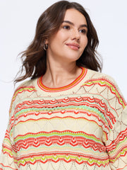 Geometric Pattern Crew Neck Cut Out Pullover