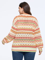Geometric Pattern Crew Neck Cut Out Pullover