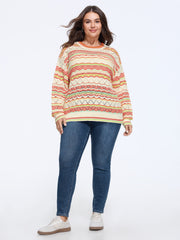 Geometric Pattern Crew Neck Cut Out Pullover