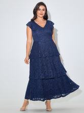Lace Mesh Flutter Sleeve Ruffle Layered Maxi Dress