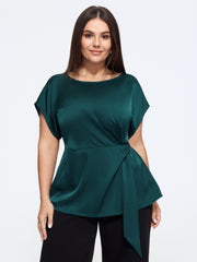 Boat Neck Side Twist Satin Blouse