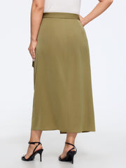 Solid Side Tie Bow Wrap Midi Skirt
