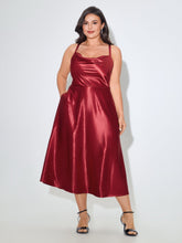 Satin Cowl Neck Pocket Midi Dress