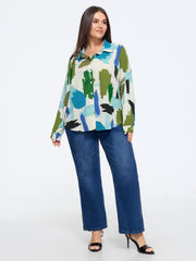 Abstract Brush Print Button Down Blouse