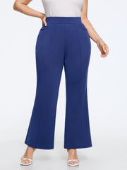 Stretchy Solid Elastic Waist Flare Pants