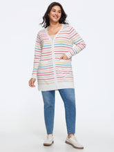 Multi‑Color Striped Patch Pockets Cardigan