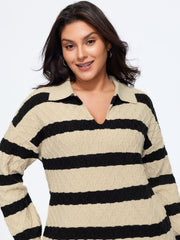 Supersoft Textured Striped Polo Collar Pullover