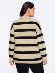 Supersoft Textured Striped Polo Collar Pullover
