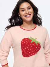 Strawberry Jacquard Contrast Trim Pullover