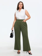 Stretch Elastic Waist Pockets Flare Pants