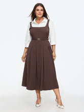 2 In 1 Metal‑Buckle Waist Pleated Midi Dress