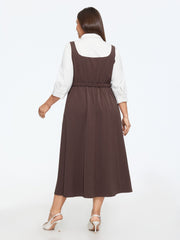2 In 1 Metal‑Buckle Waist Pleated Midi Dress