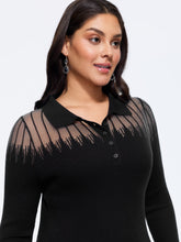 Supersoft Polo Collar Gradient Glitter Mesh Pullover