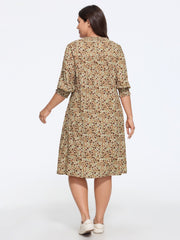 Supersoft Floral Print Ruffle Neck Half Button Midi Dress