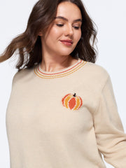 Pumpkin Jacquard Pattern Crew Neck Pullover