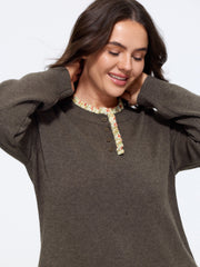 Supersoft Floral Ruffle Trim Half Button Pullover