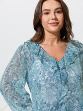 Floral Print V‑Neck Ruffle Trim Chiffon Blouse