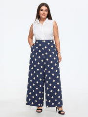 Geometric Print Pocket Wide Leg Pants