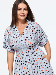 Geometric Print Shirred Waist Maxi Dress
