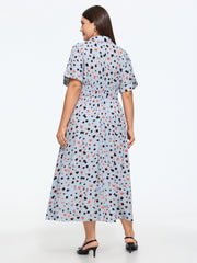 Geometric Print Shirred Waist Maxi Dress