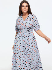 Geometric Print Shirred Waist Maxi Dress