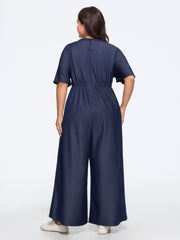 Supersoft Lace Trim Drawstring Waist Wide Leg Jumpsuit