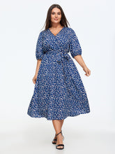 Spot Print Waist Tie Midi Dress