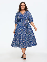 Spot Print Waist Tie Midi Dress