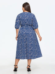Spot Print Waist Tie Midi Dress