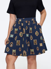 Retro Cat Frame Print Pockets Skirt