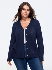 Wool Blend Texture Button Front Breathable Cardigan