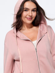 Stretch Kangaroo Pocket Drawstring Zipper Hoodie
