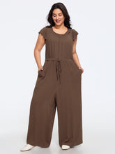 Supersoft Textured Ruffle Drawstring Waist Wide Leg Jumpsuit