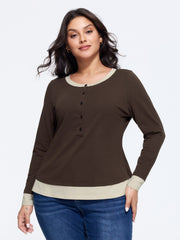 Cotton Stretch Button Placket Contrast Trim T-Shirt