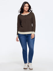 Cotton Stretch Button Placket Contrast Trim T-Shirt