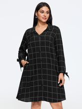 Plaid Tie Cuffs Button Down Mini Dress