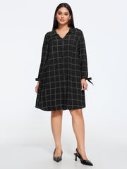 Plaid Tie Cuffs Button Down Mini Dress