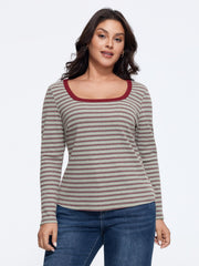 Supersoft Stretch Square Neck Retro Stripe T‑Shirt