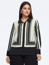 Geometric Striped Button‑Down Blouse