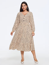 Leopard Print Button Detail Tiered Flowy Midi Dress
