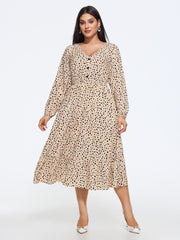 Leopard Print Button Detail Tiered Flowy Midi Dress