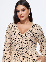 Leopard Print Button Detail Tiered Flowy Midi Dress