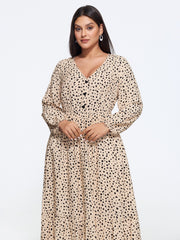 Leopard Print Button Detail Tiered Flowy Midi Dress