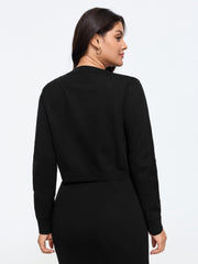 Round Neck One‑Button Cropped Cardigan