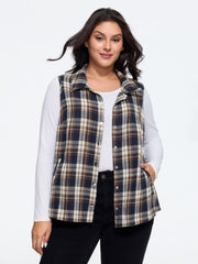 Plaid Lapel Collar Snap Front Layering Vest