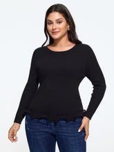 Round Neck Scalloped Wavy Hem Fitted Pullover