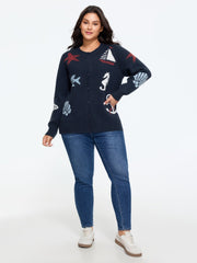 Supersoft Starfish Shell Jacquard Button Front Cardigan