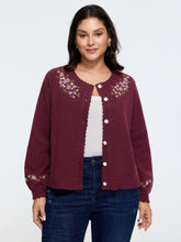 Floral Embroidered Scallop Trim Cardigan