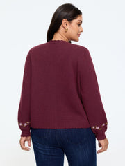 Floral Embroidered Scallop Trim Cardigan